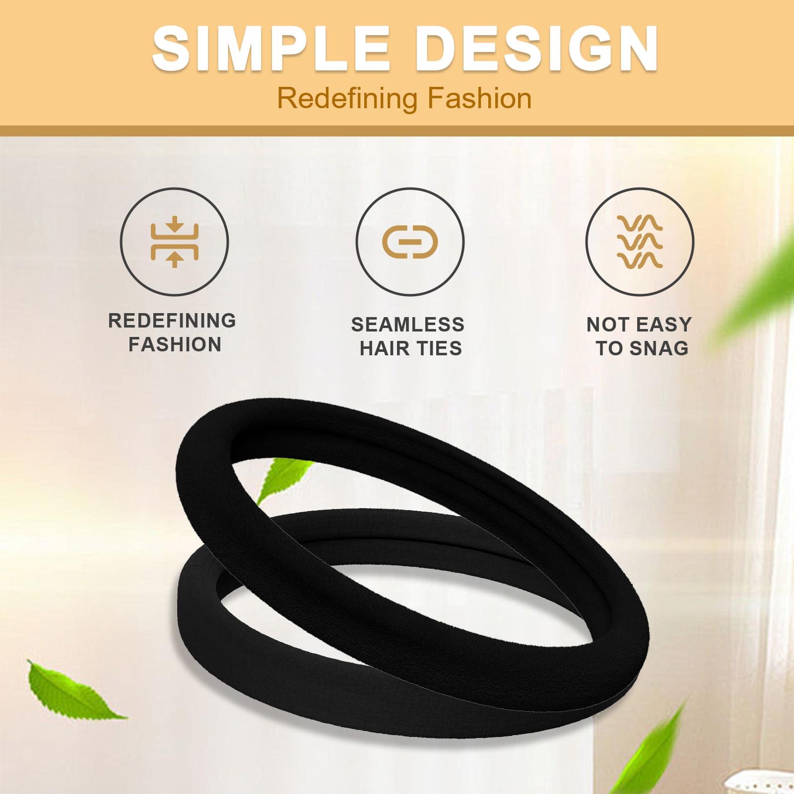 Soft stretchable black hair ties being used to secure a thick ponytail.