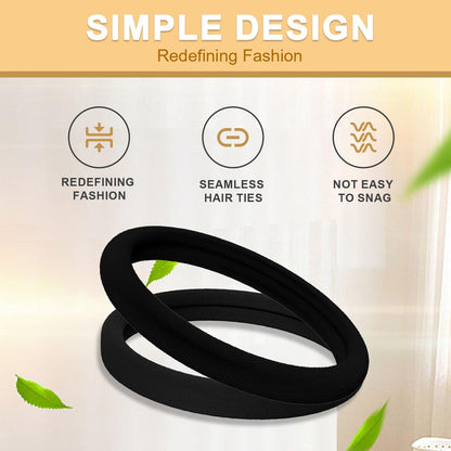 Soft stretchable black hair ties being used to secure a thick ponytail.