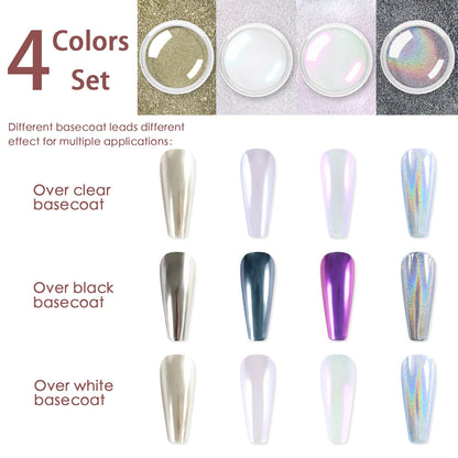Glazed donut nail look with pearl chrome powder