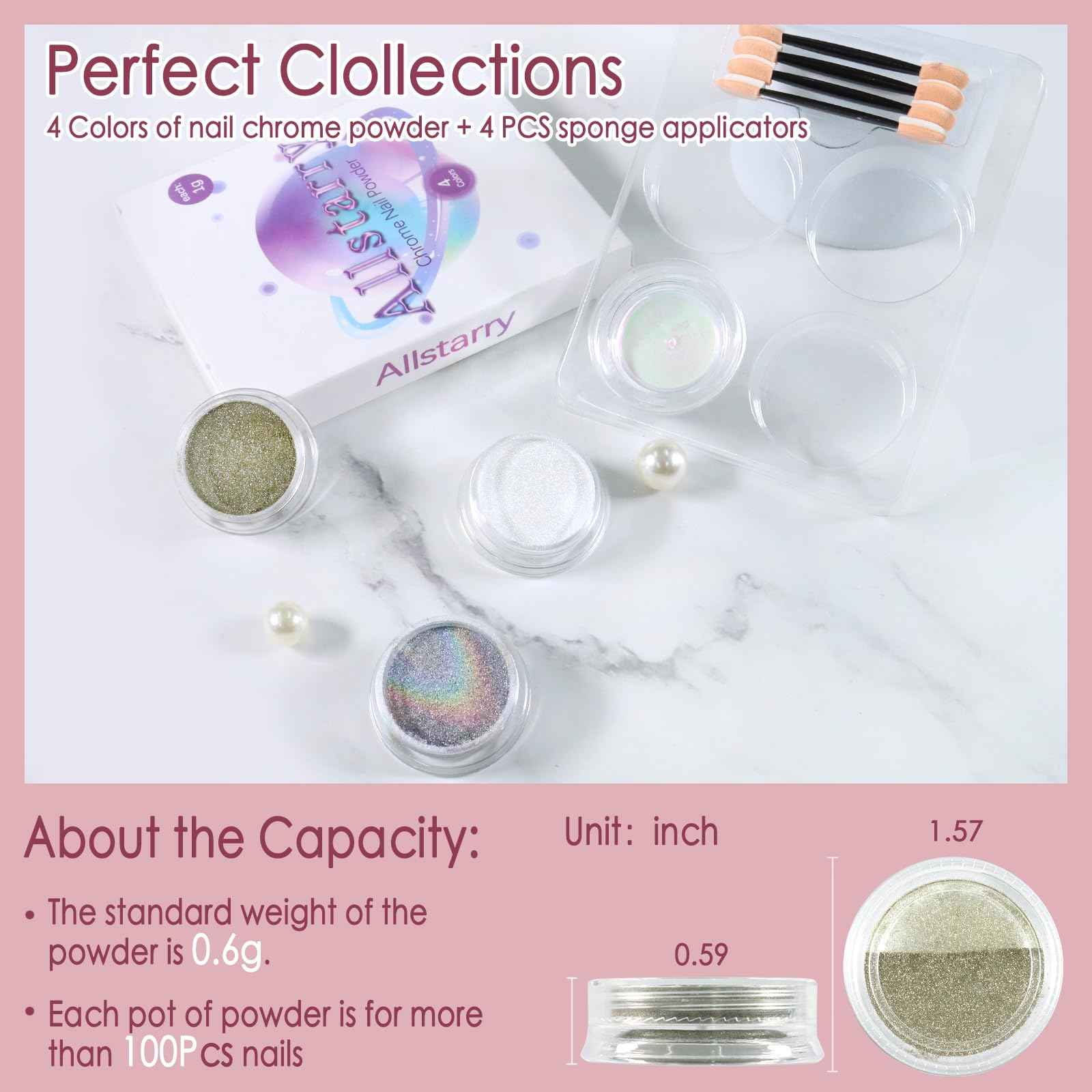Sponge applicators included with chrome nail powder kit