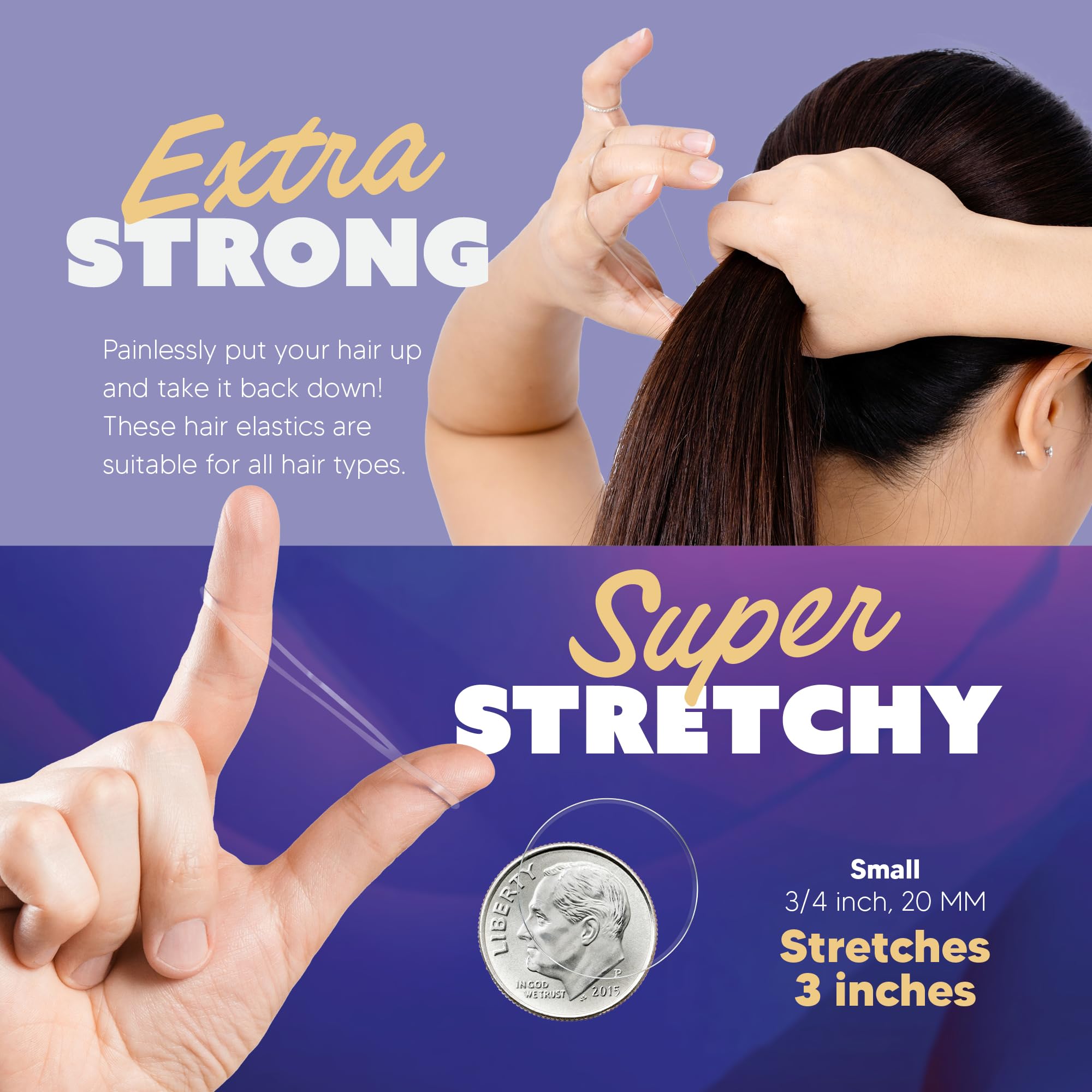 Reusable extra strong hold small clear hair bands demonstrated on an intricate braided hairstyle.