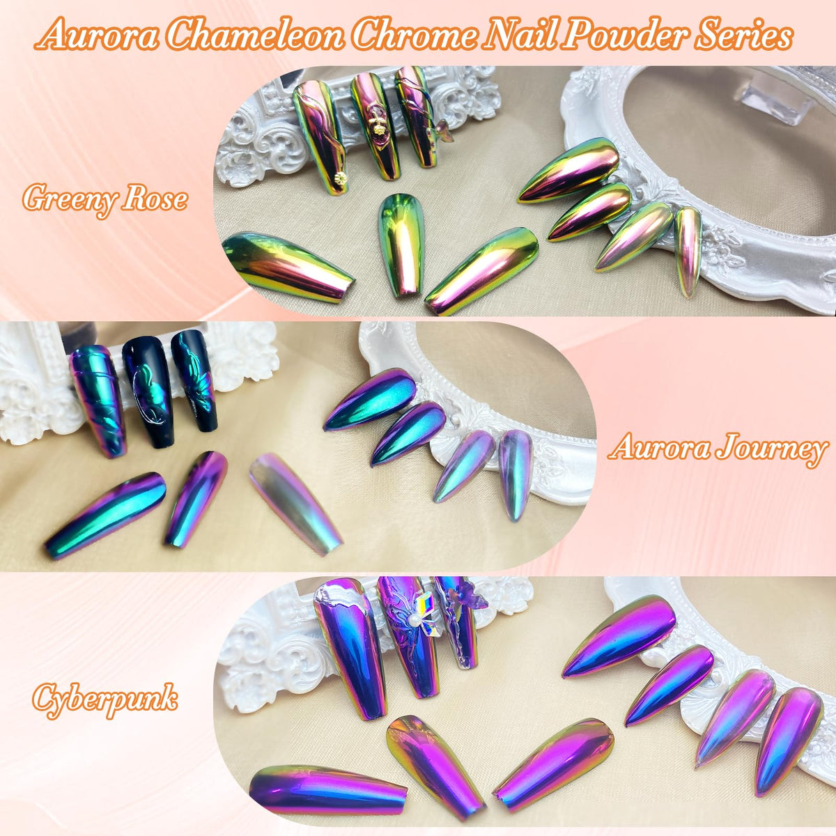 Fnnz aurora effect pigment powder top label display
