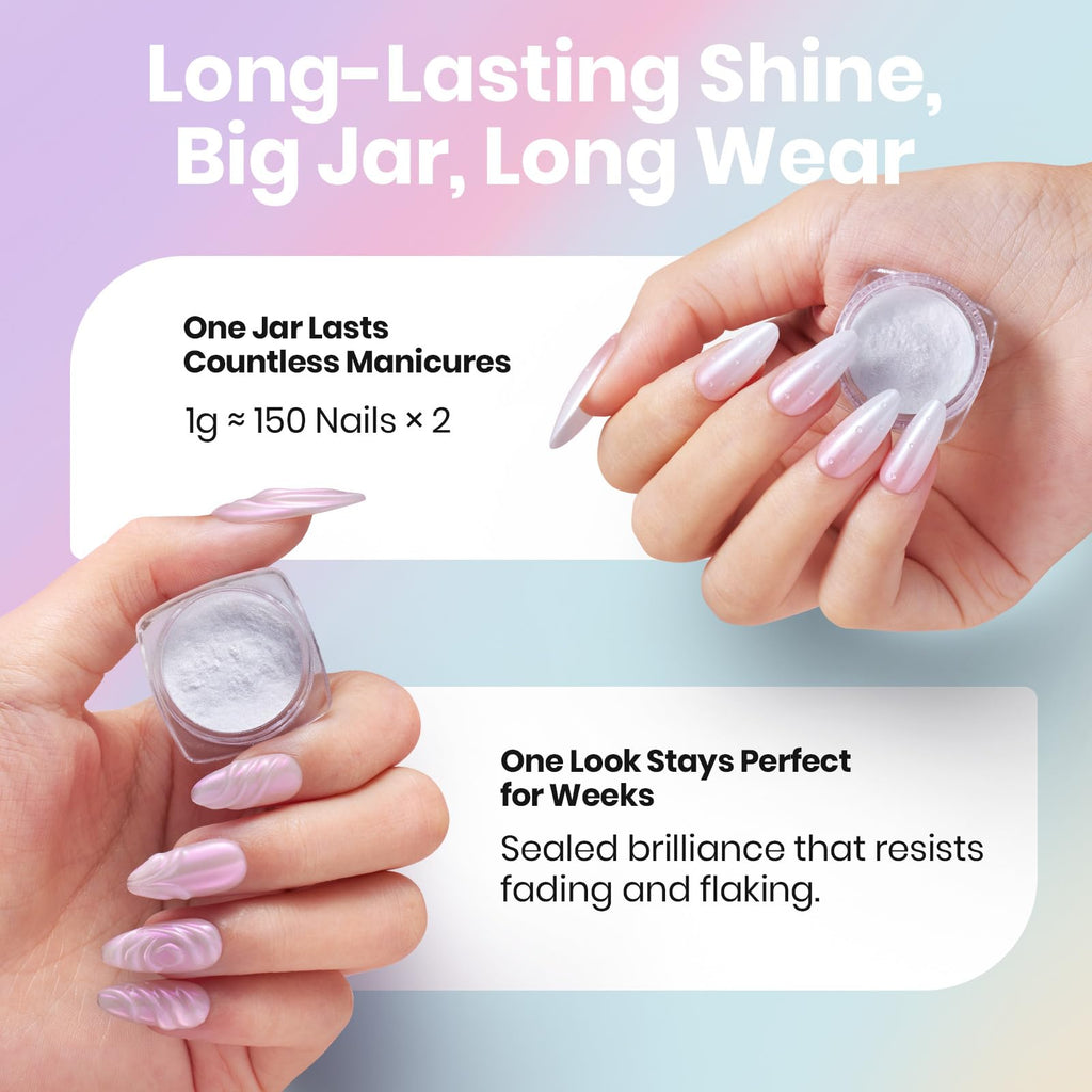Professional nail art design using holographic chrome powder