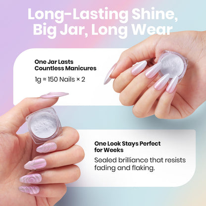 Comparison of different chrome nail powder color finishes