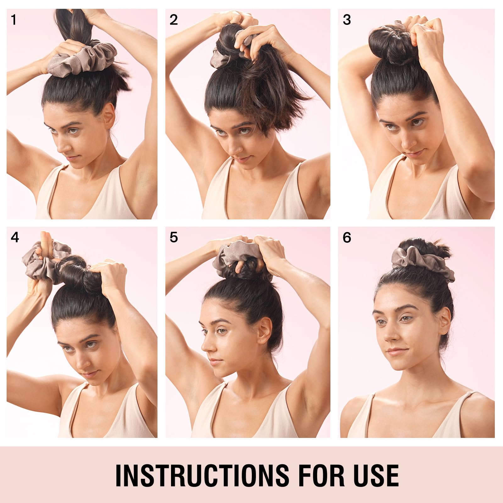 Step by step tutorial visual of the heatless hair roller on long hair