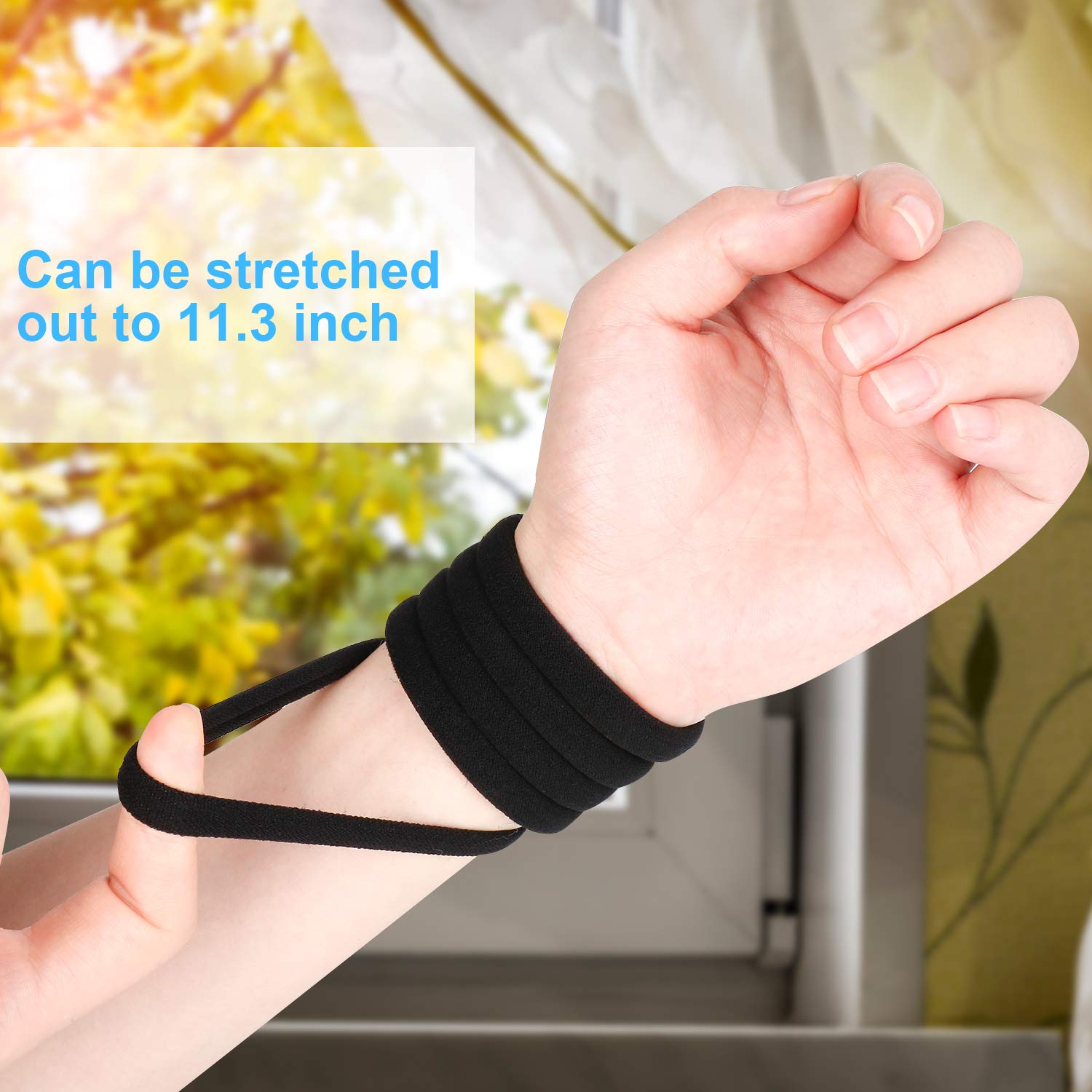 Close up view of the seamless construction and two inch diameter of the elastic hair bands