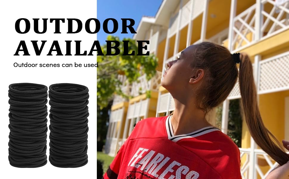 Stretched view demonstrating the high elasticity and strength of the two inch diameter hair tie