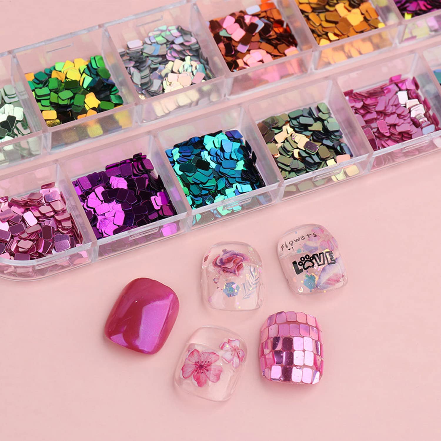 Close up of laser square glitter for DIY resin crafts