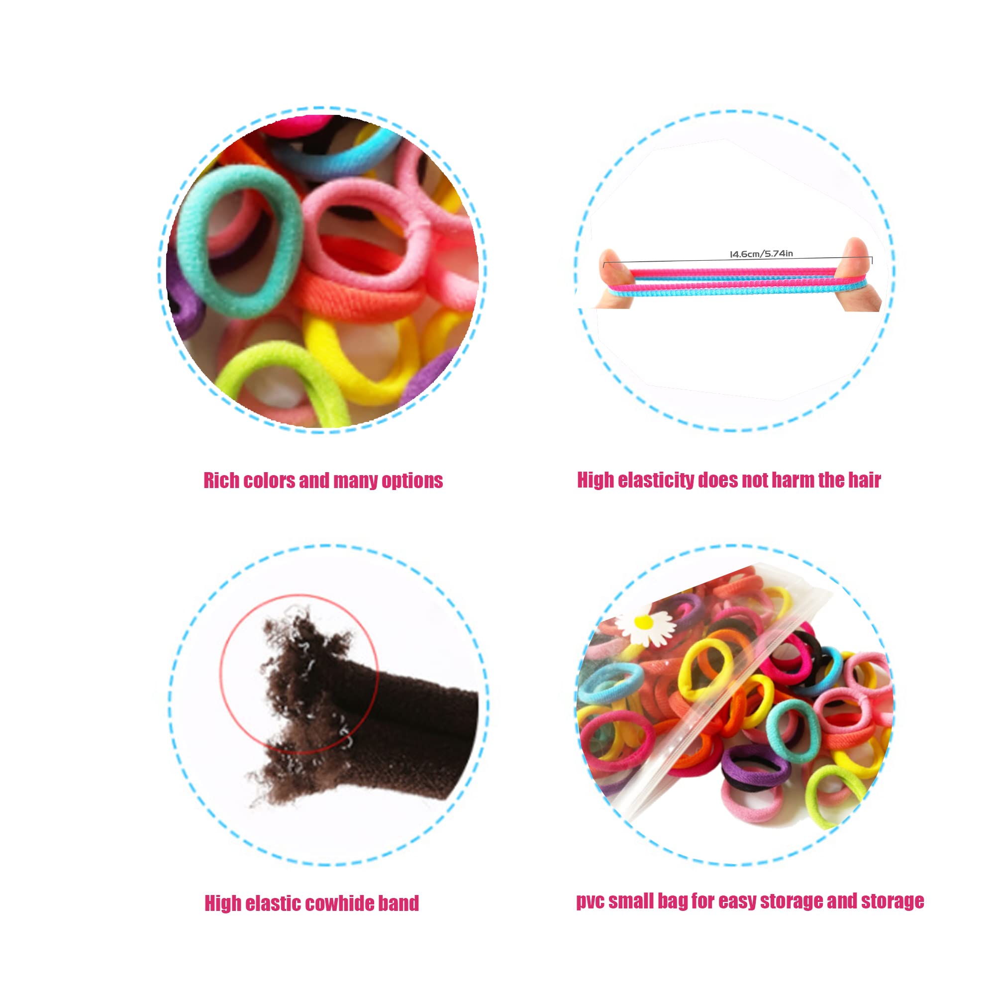 Omszte kids hair elastics stored inside the included transparent packaging bag