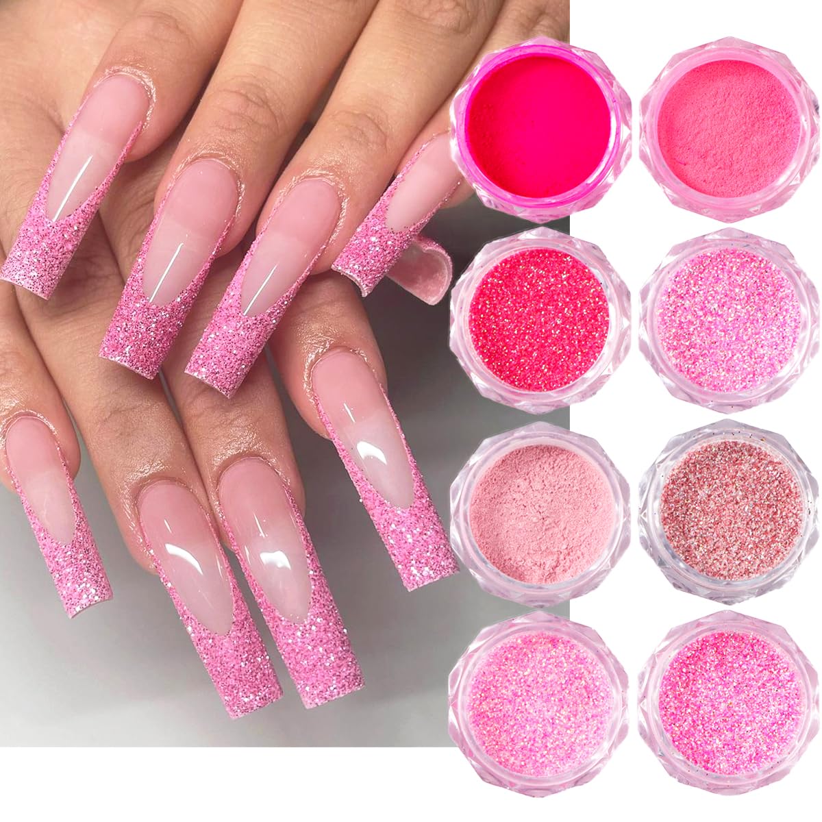 Close up of holographic pink nail art sequins
