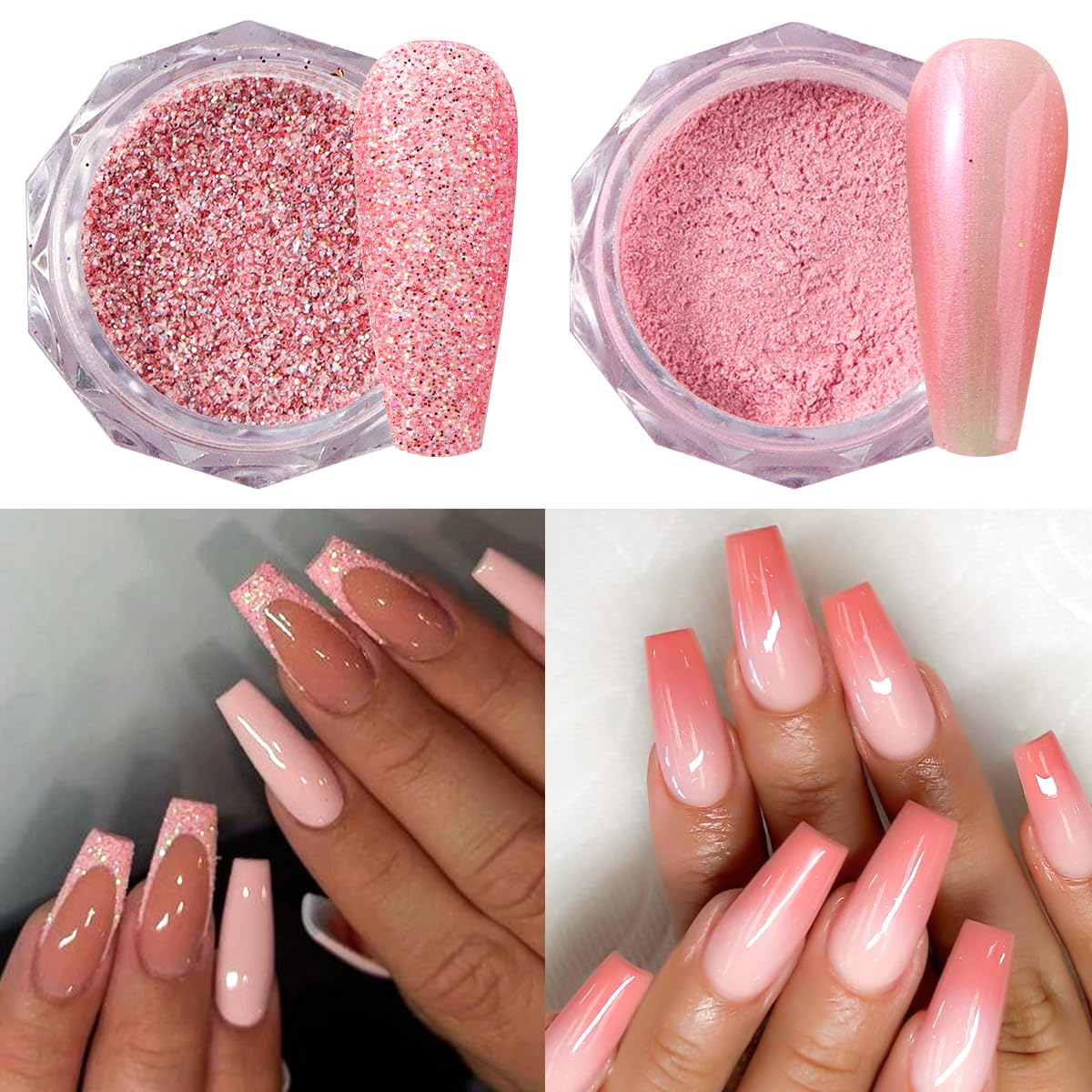 Pink nail glitter set for professional acrylic manicures