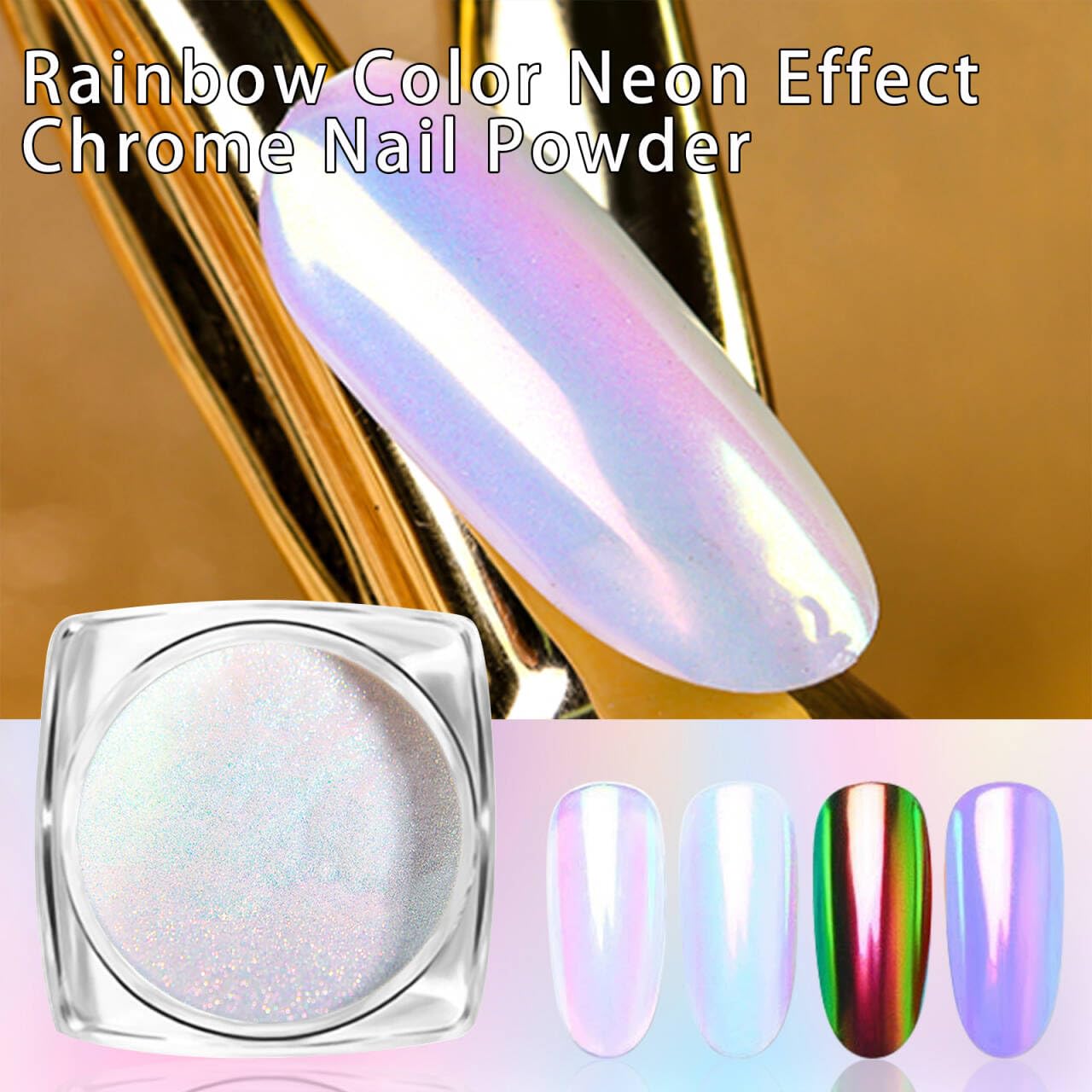 Nails showing mirror effect using Vonrui chrome powder