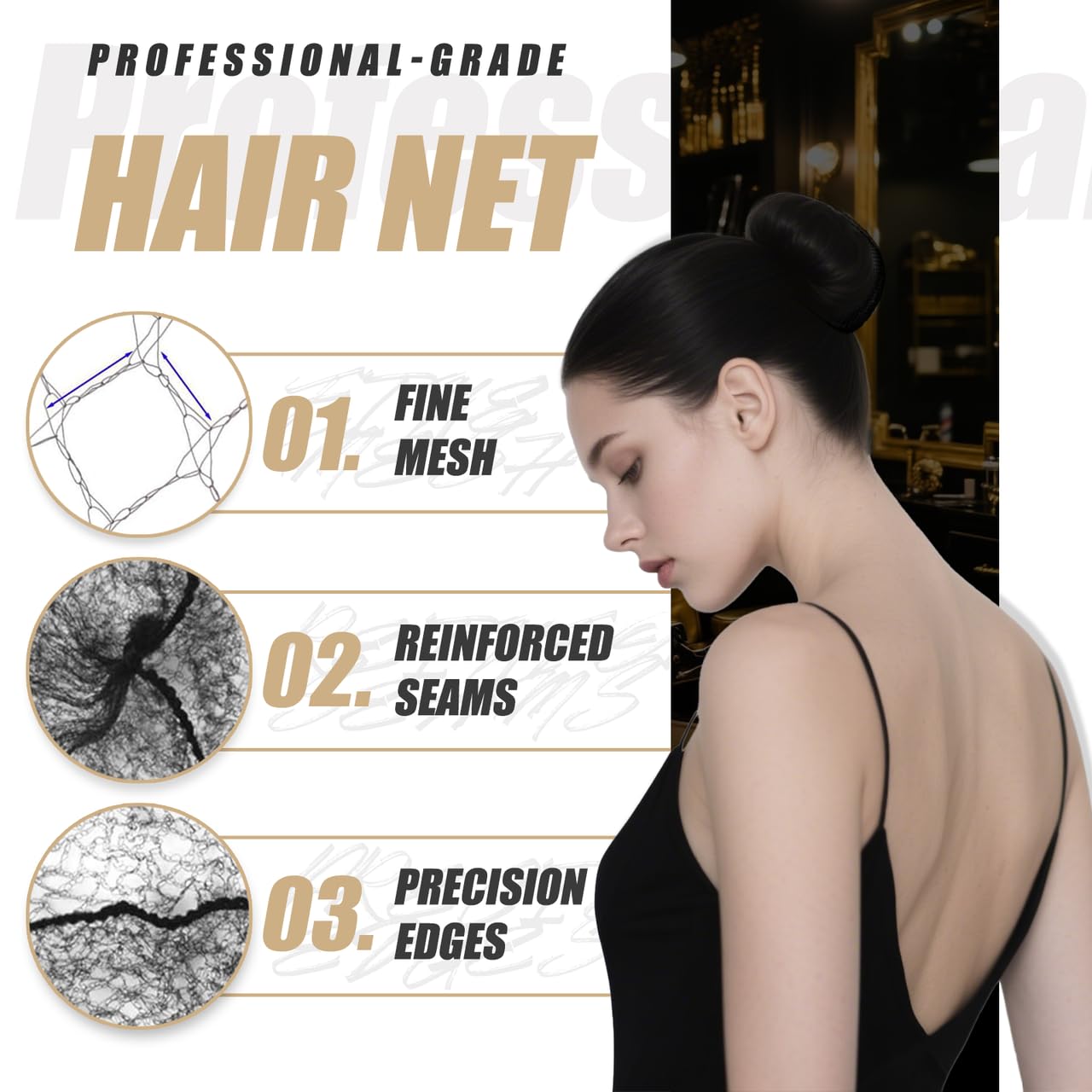 Demonstration of the 22 inch stretchability of the durable nylon hairnet under tension.