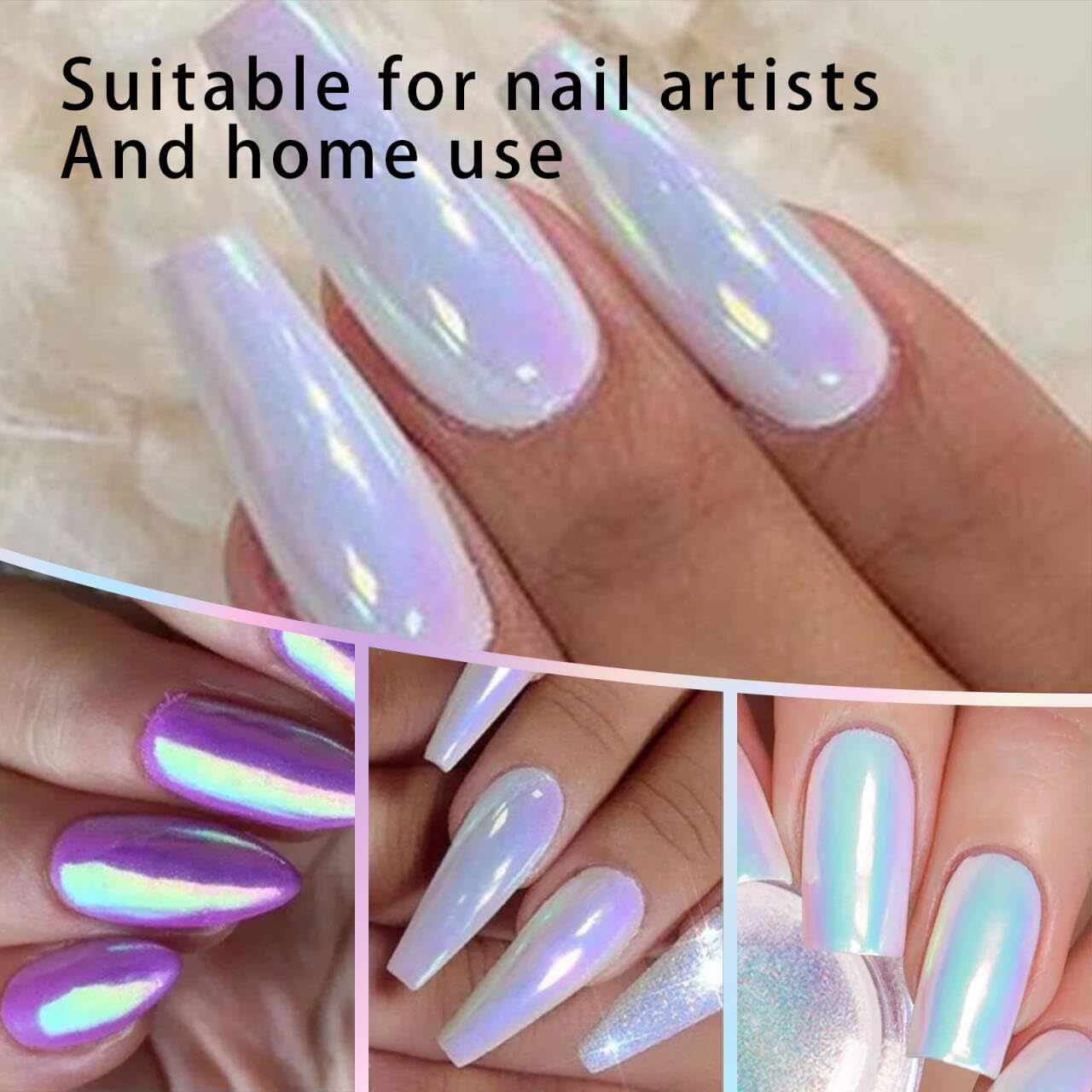 Applying holographic powder to gel nails with sponge stick