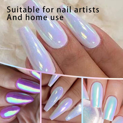 Applying holographic powder to gel nails with sponge stick