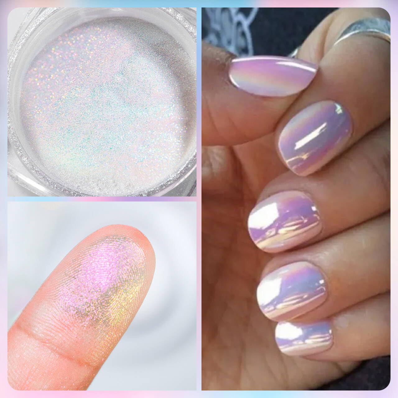 Finished nail art design with iridescent unicorn effect
