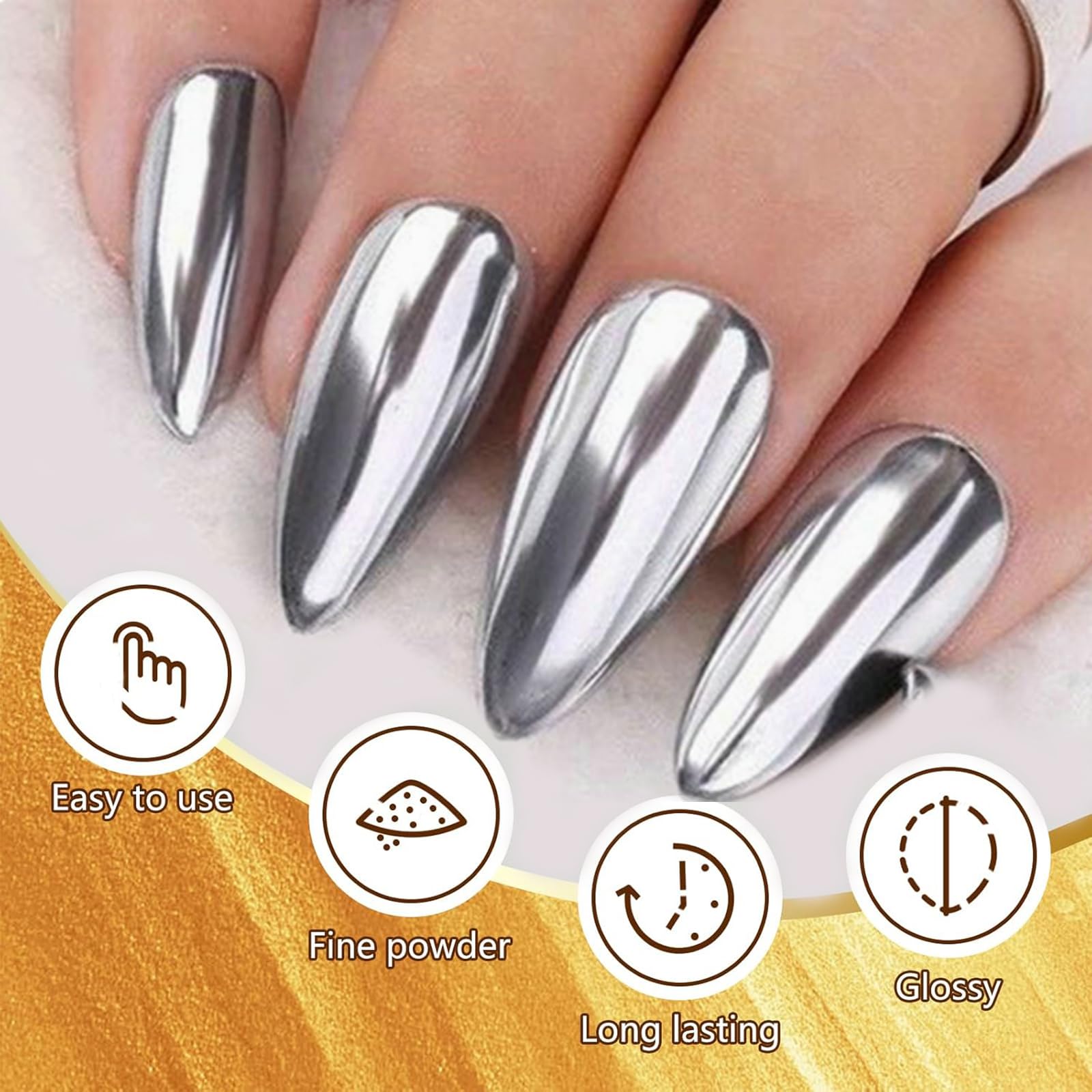 Gold mirror effect nail powder in container