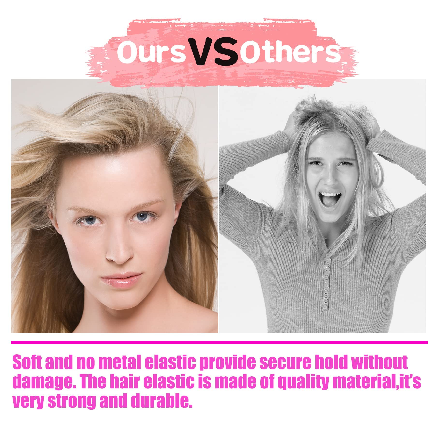 Large elastic bands for thick hair demonstrating stretchability and high tension recovery