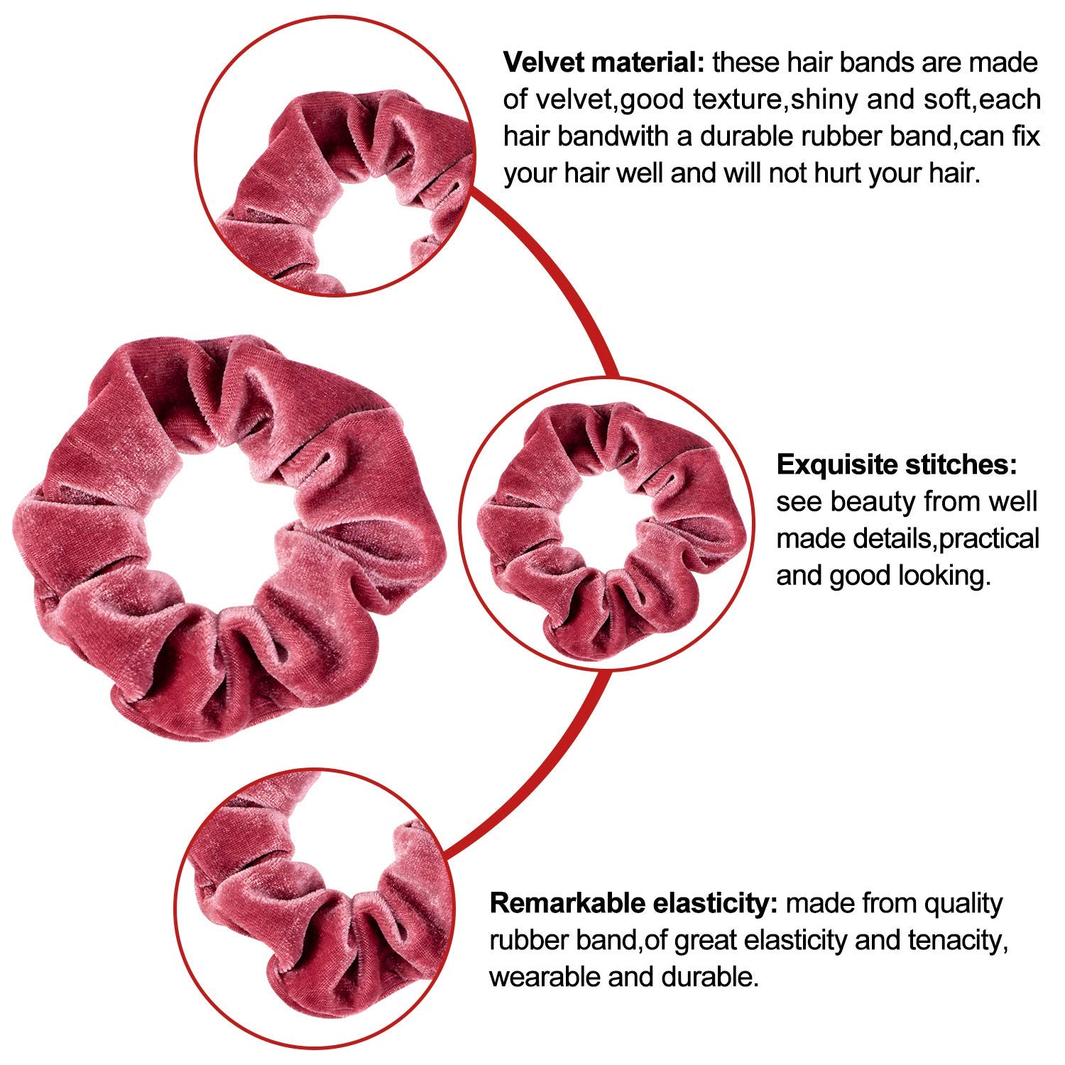 Whaline thick hair bands stretched out to demonstrate elasticity and internal rubber strength.