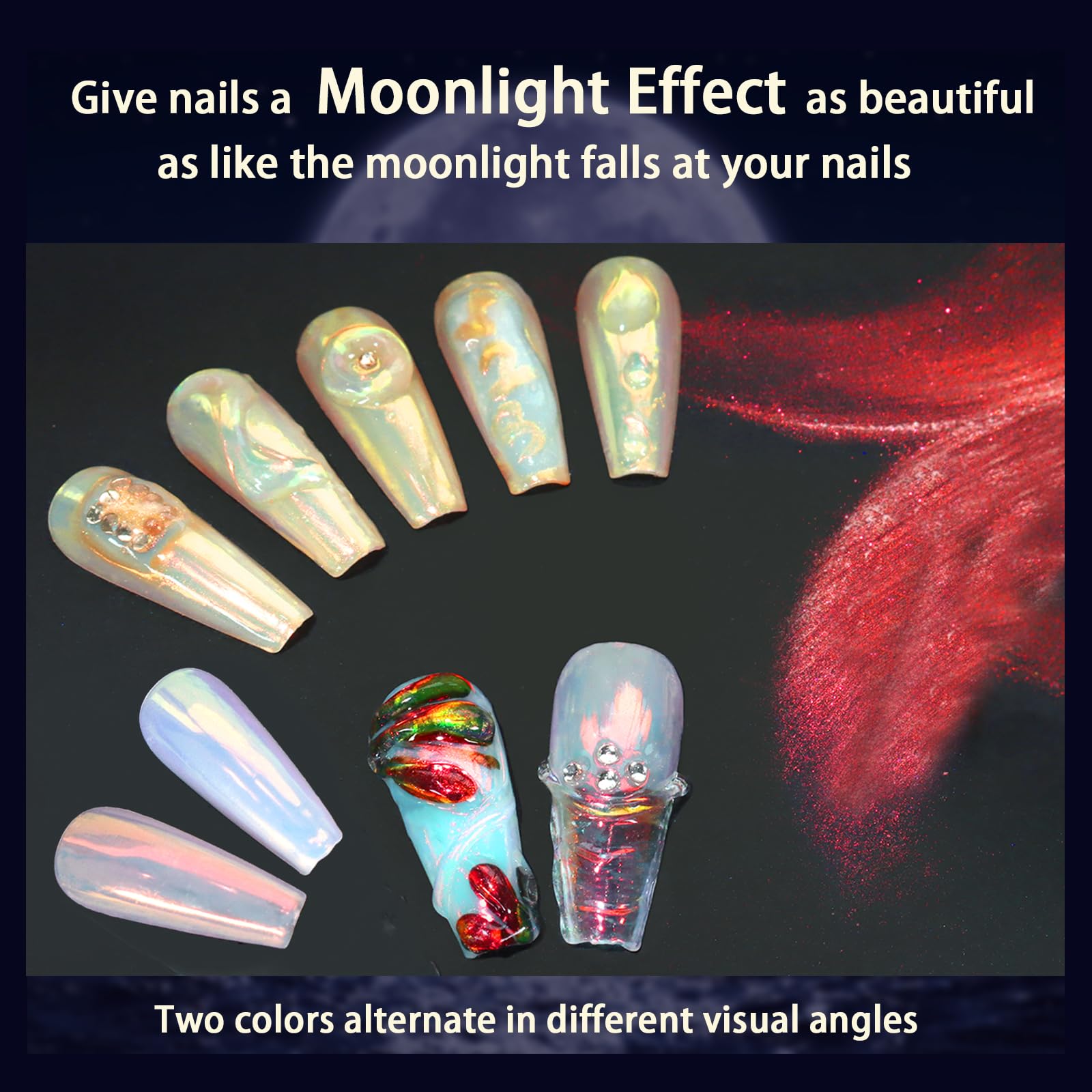 Mermaid effect applied to nails with Allstarry powder