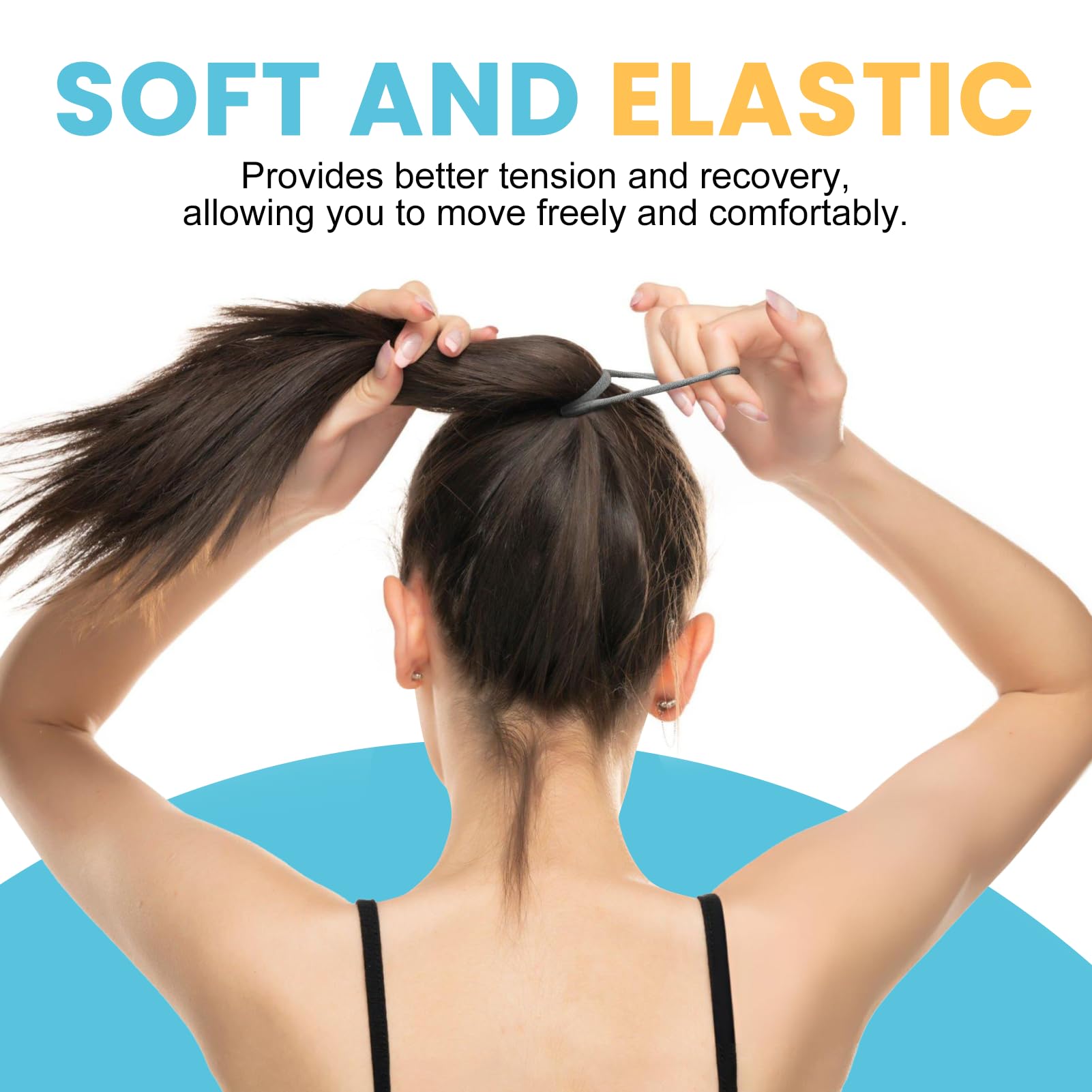HOYOLS soft thick ponytail holder bands stretched out showing premium elastic fabric material