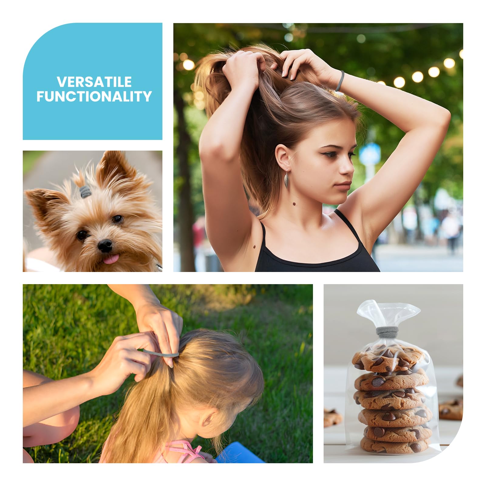 HOYOLS crease free elastic hair accessories worn comfortably around the wrist as a bracelet