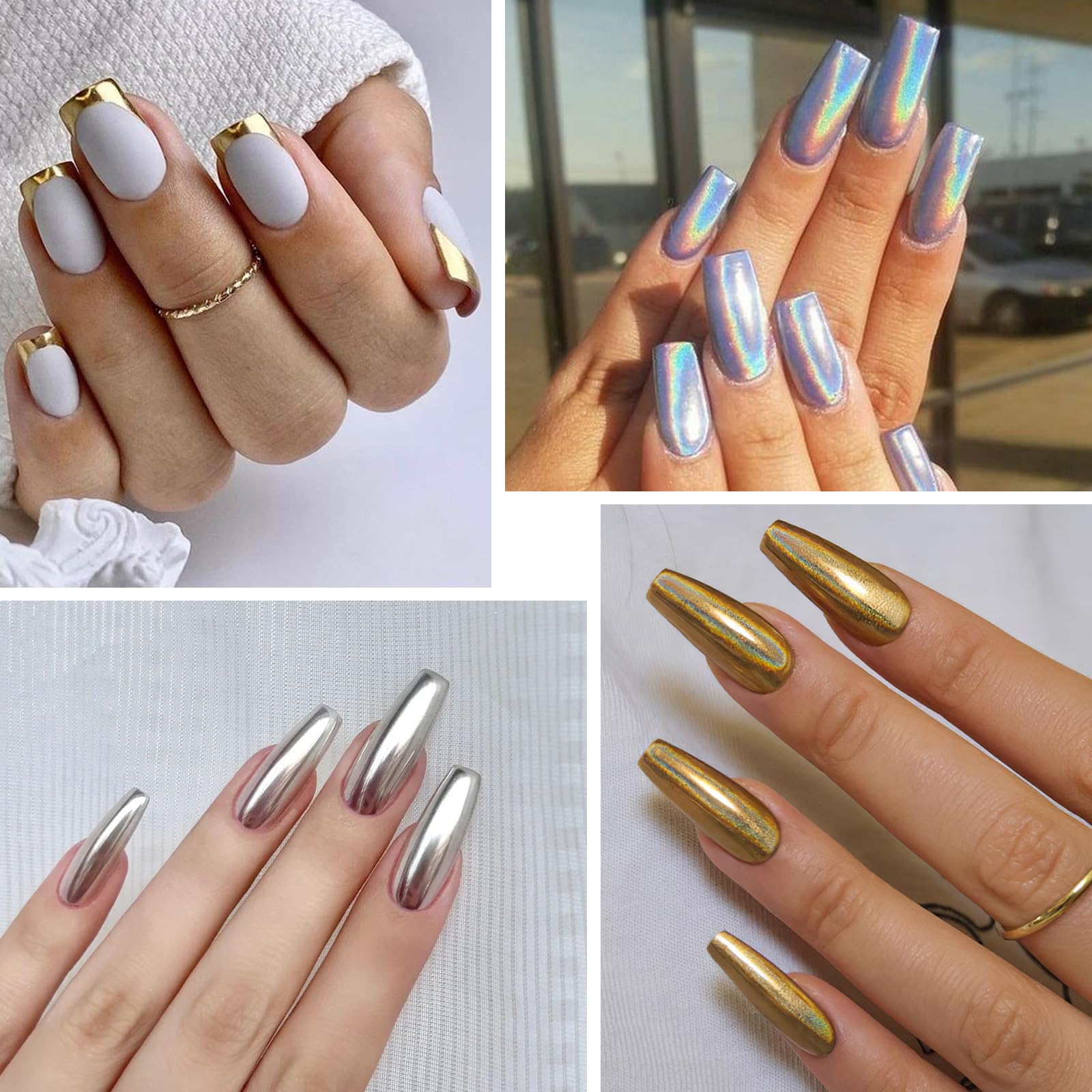 Open Drmode chrome nail powder palette showing 6 metallic colors