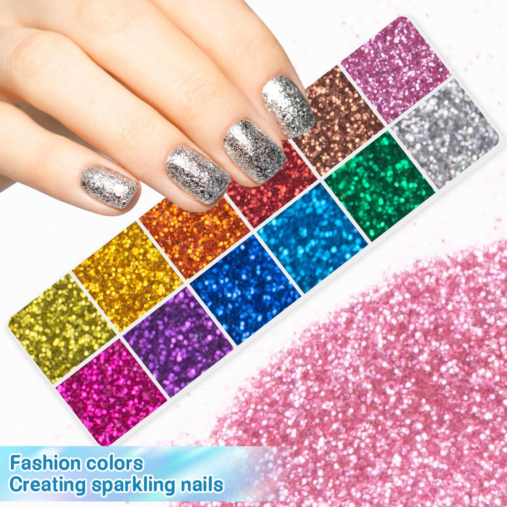 Cosmetic application of Maqihan fine glitter on hand