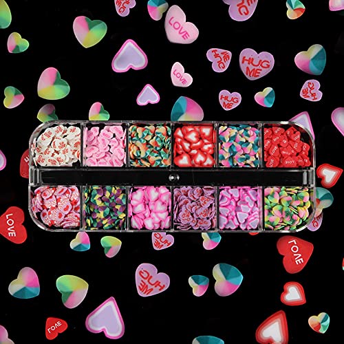 Close up of 3D candy color heart nail flakes by Usukusi