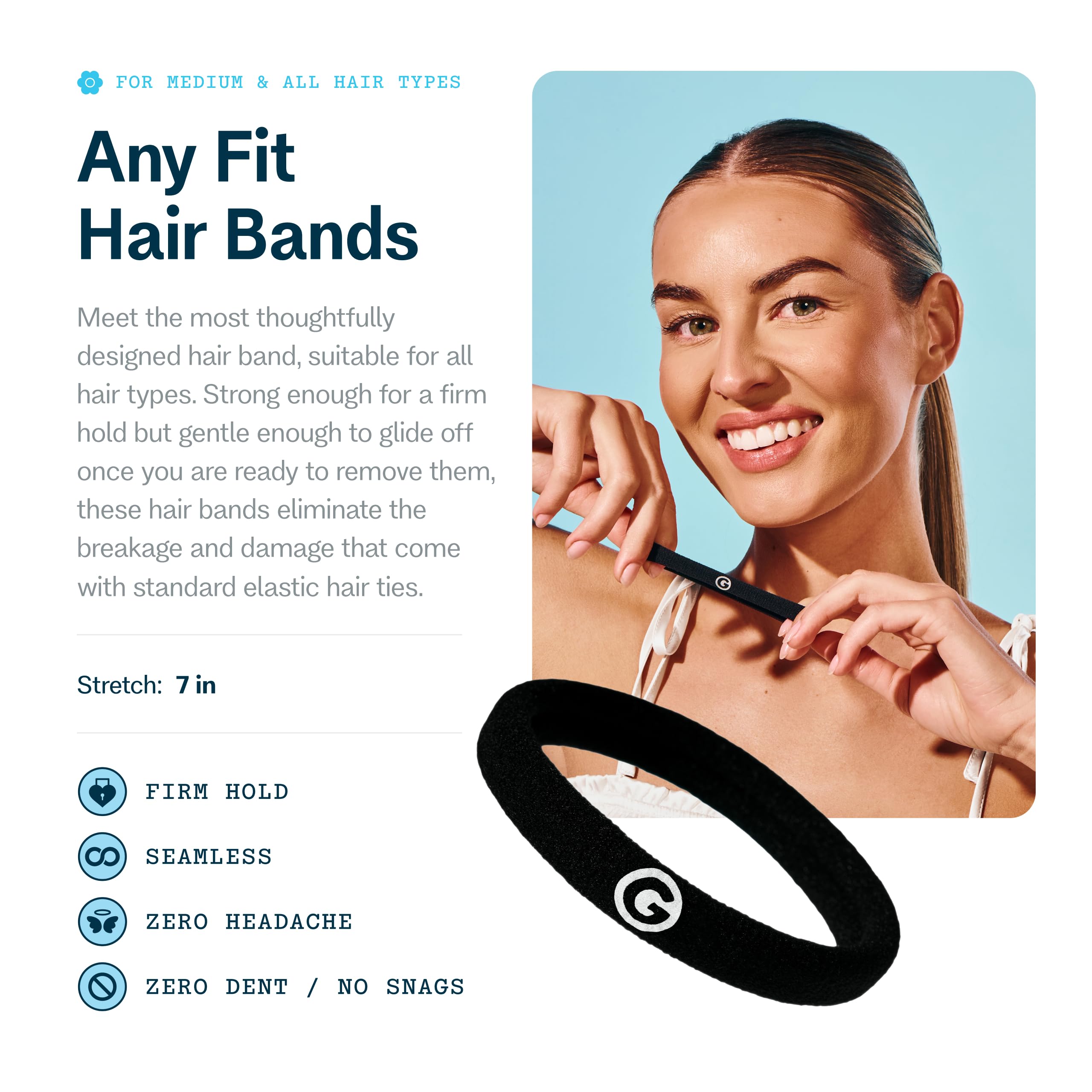Seamless black spandex and nylon hair ties spread out on a clean surface