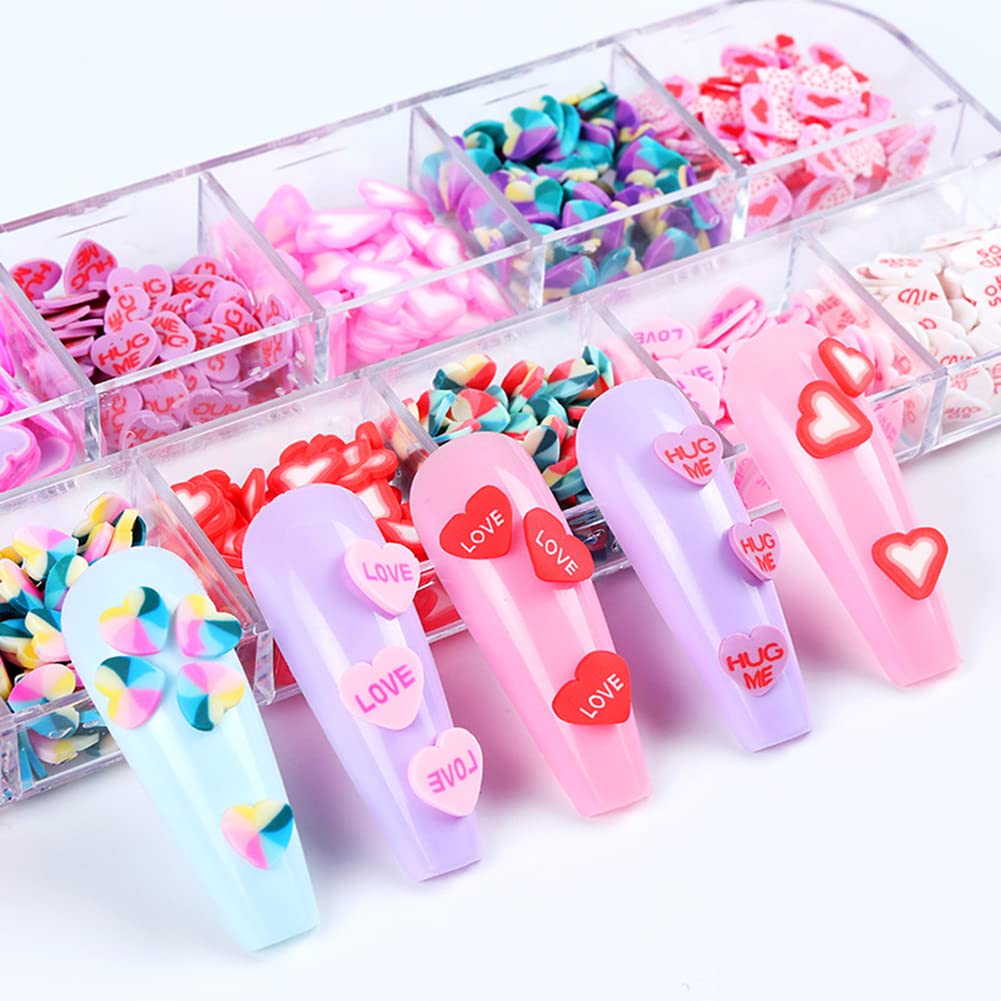 Top view of Usukusi 3D love heart nail flakes