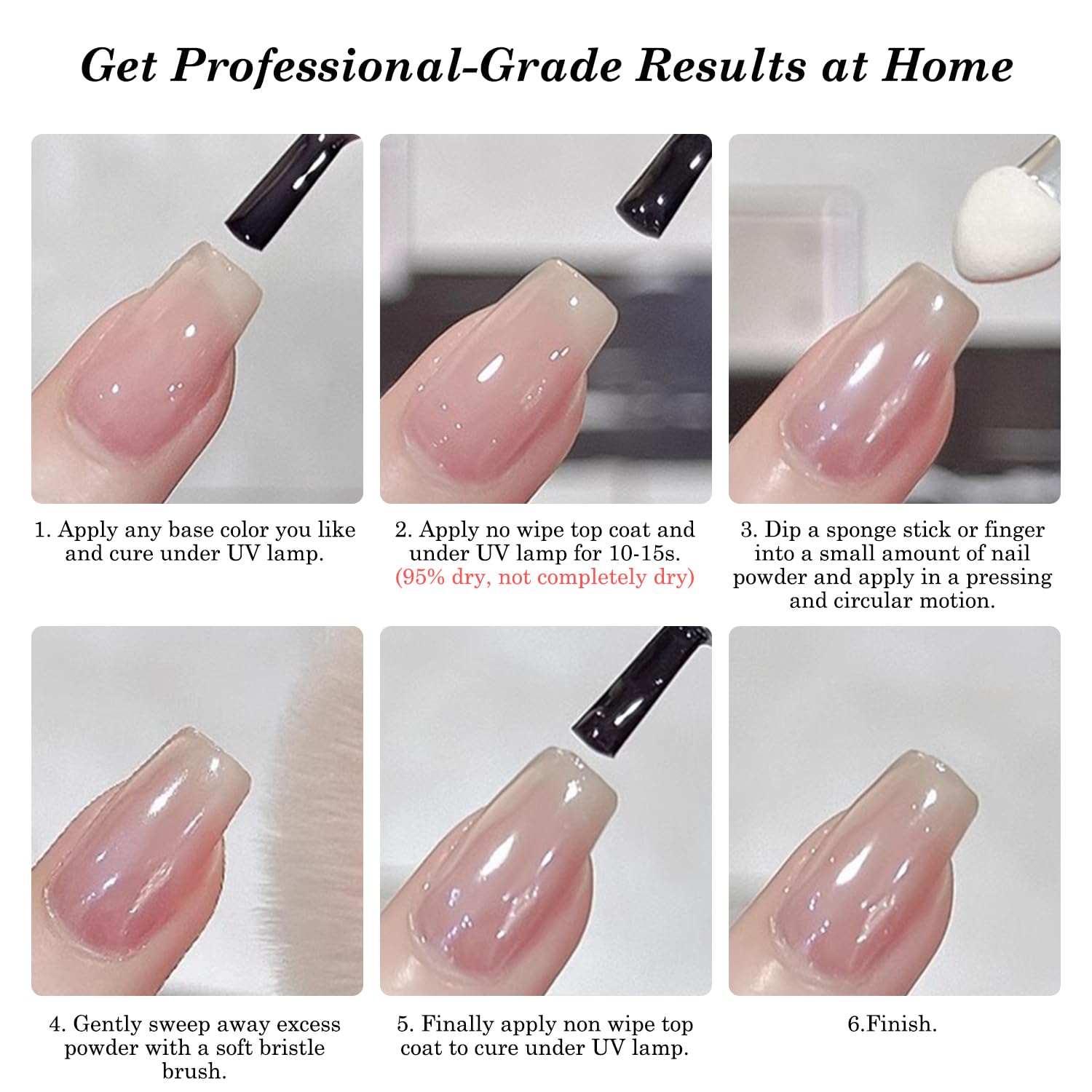 White pearl chrome powder texture on fingertips