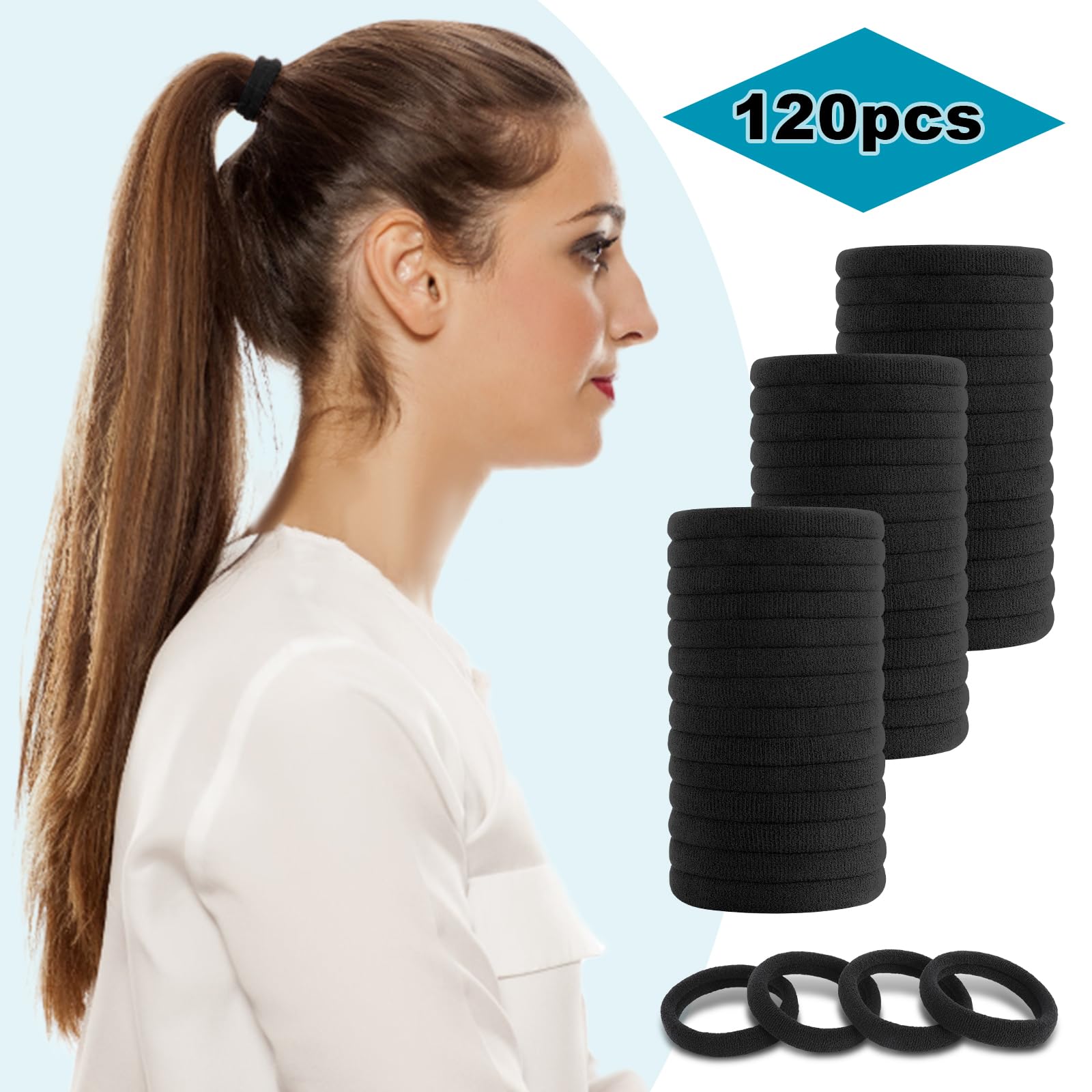 DWKFEOQ seamless hair ties being used to form a secure low ponytail on thick hair