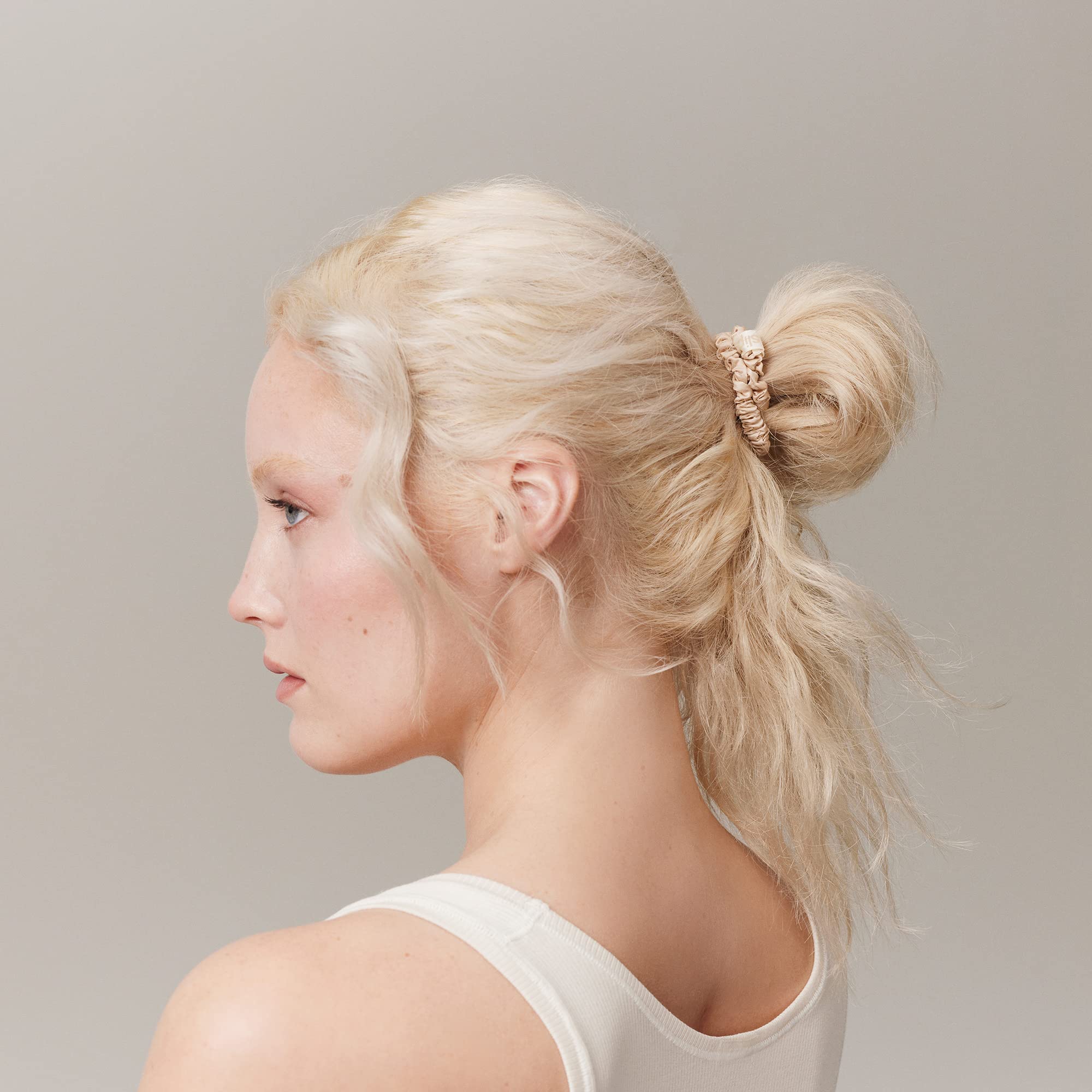 Blonde Slip silk skinny scrunchies packaged set demonstrating gentle hair care design.