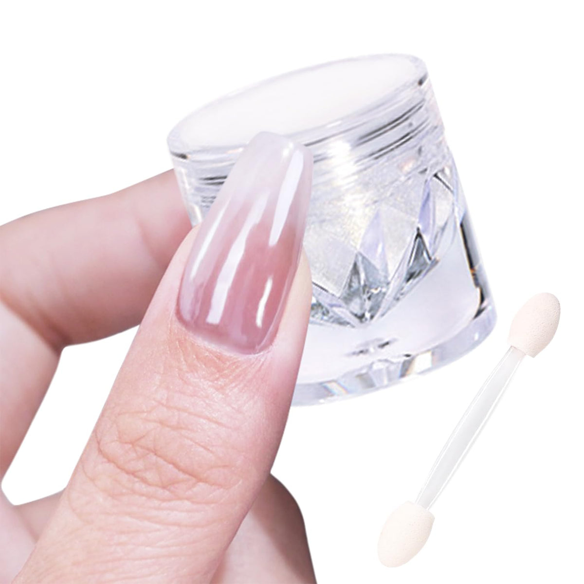 High gloss holographic pearl chrome finish on artificial nails