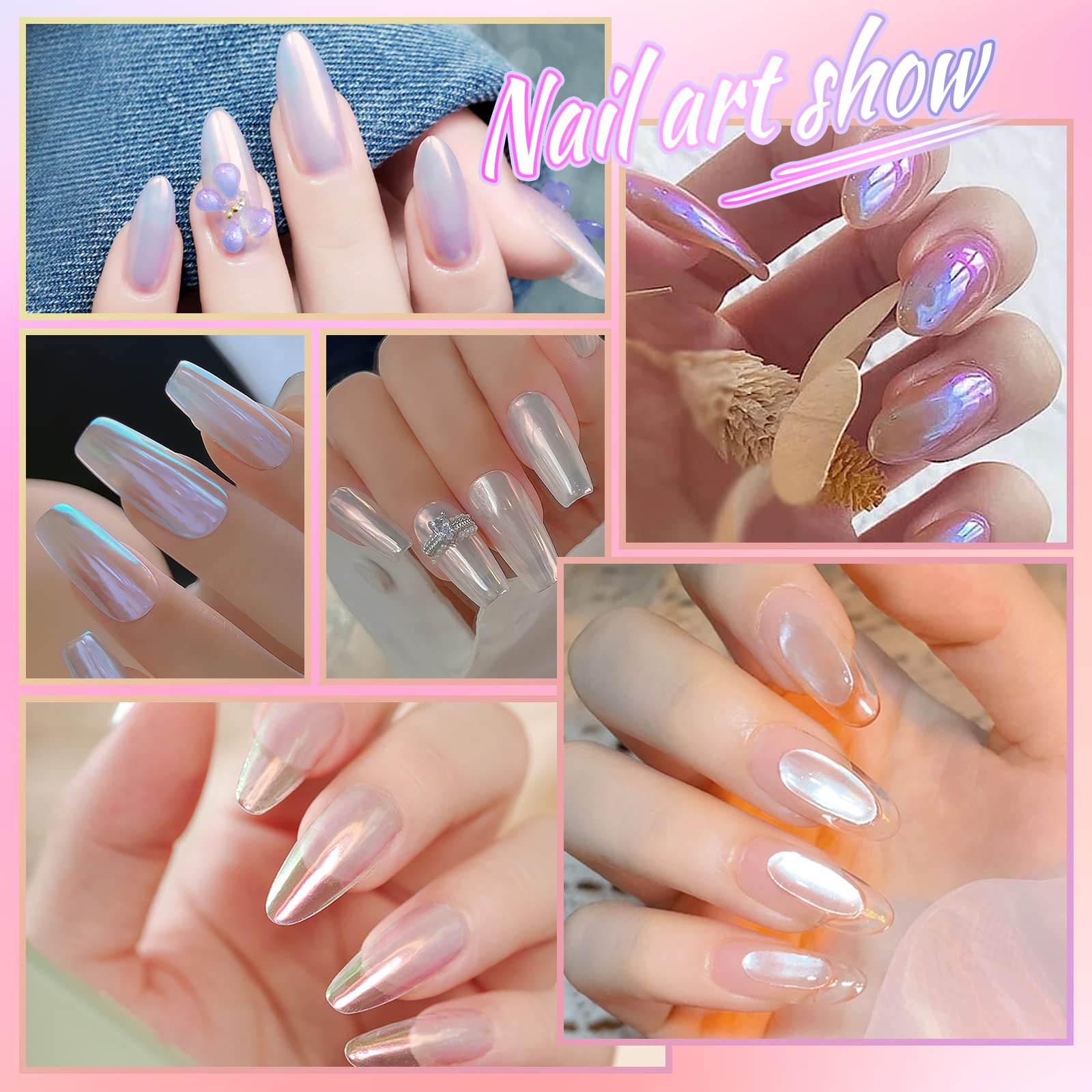 Professional nail art showing glazed donut finish with Laza chrome powder.