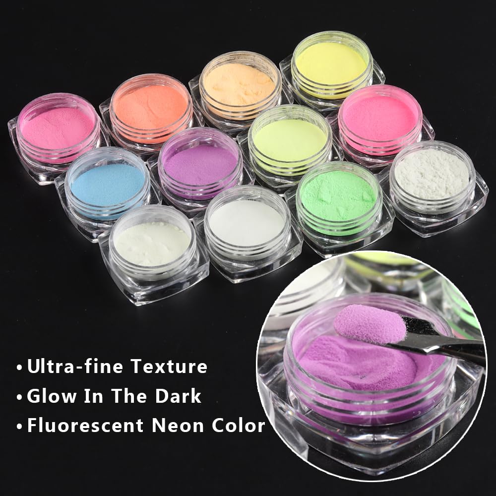 Set of 12 vibrant neon glow powders for DIY projects