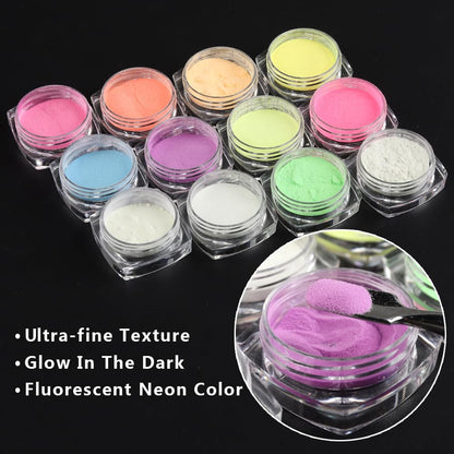 Set of 12 vibrant neon glow powders for DIY projects