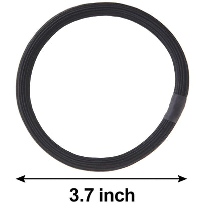Close up view of the black fabric covered extra thick hair ties showing no metal design.