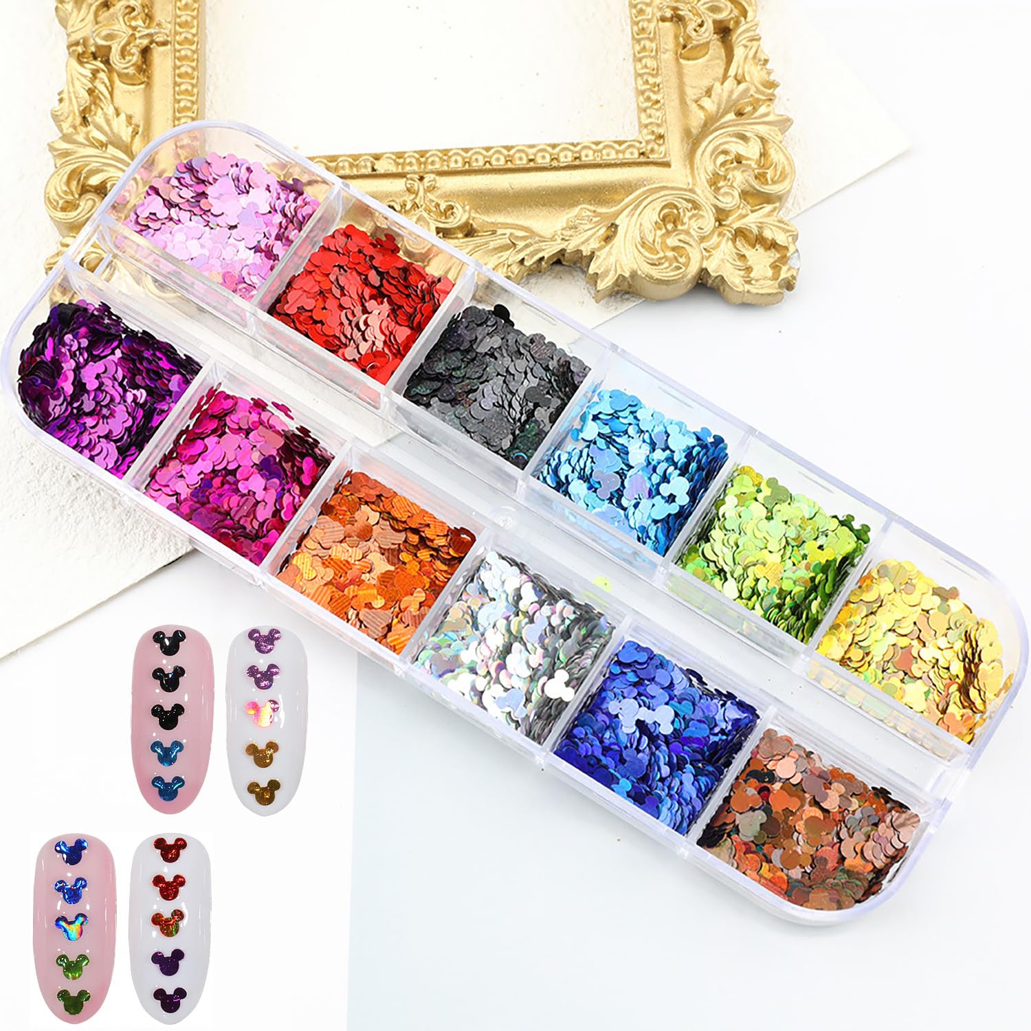 Top view of 12 grid nail art supply organizer box