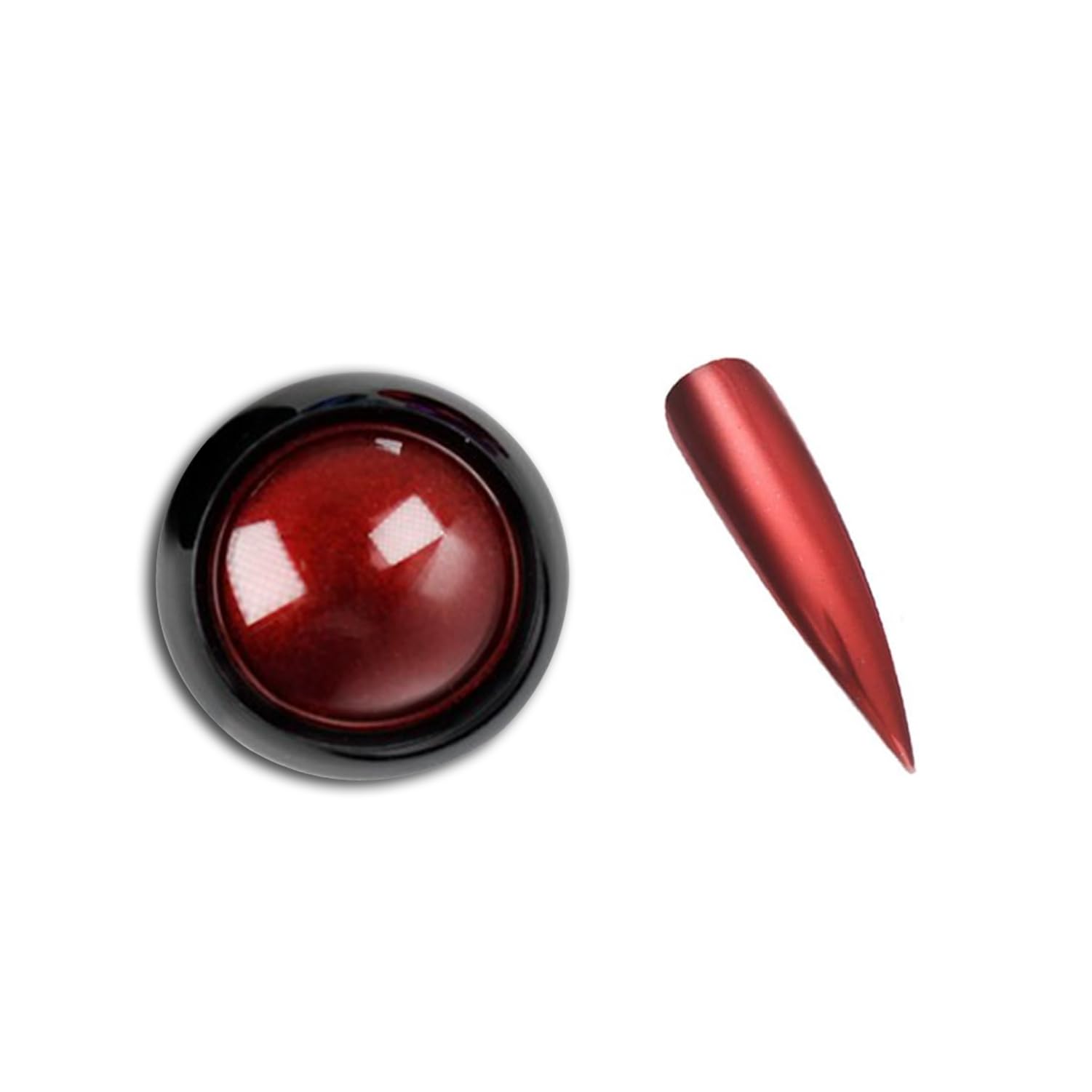 Close up of metallic red chrome nail powder texture