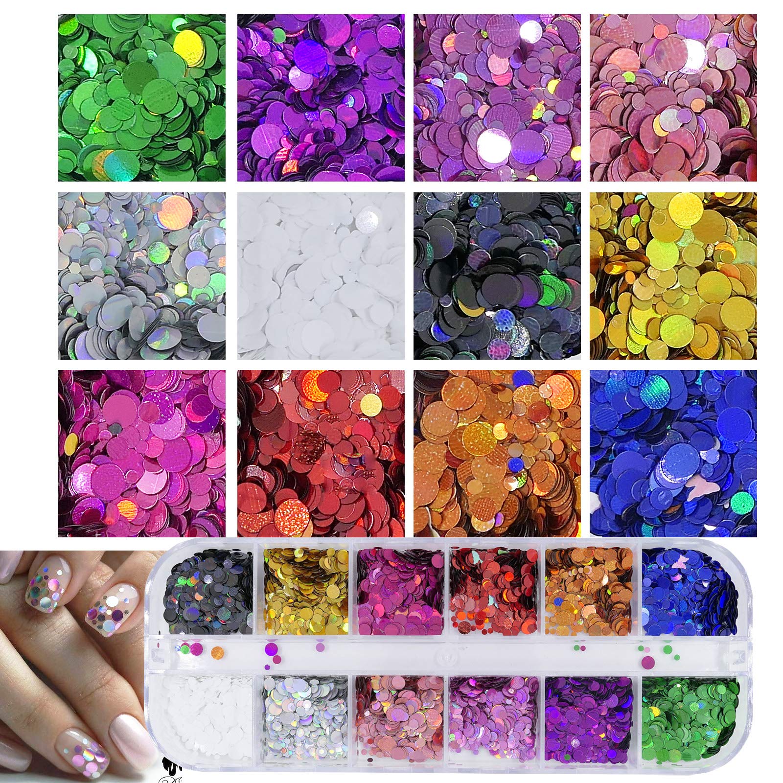 AddFavor nail art glitter flakes organized in grid boxes