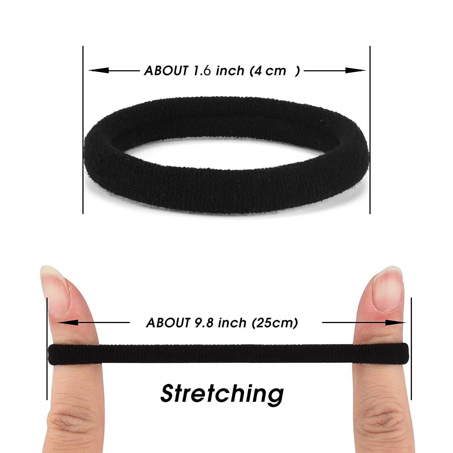 Close up view of the thick elastic spandex material of a single iFwevs no damage hair band