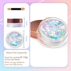 Close up macro view of ultra-thin mermaid nail art flakes