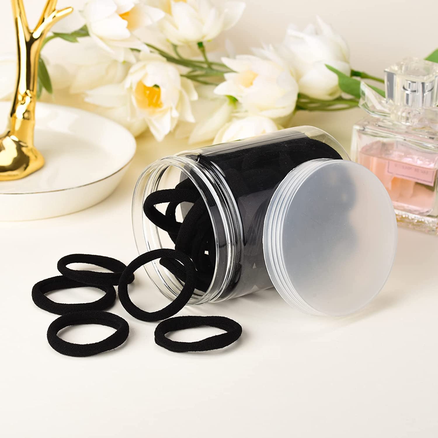 Lifestyle view of the five images collection showcasing the durability of iFwevs curly hair elastics
