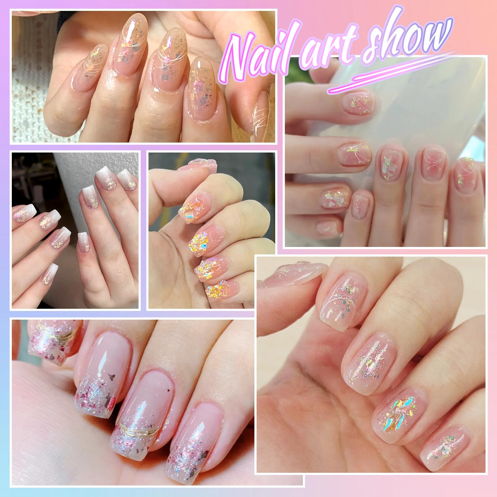 Mermaid style nail design created with Laza moonlight chameleon flakes