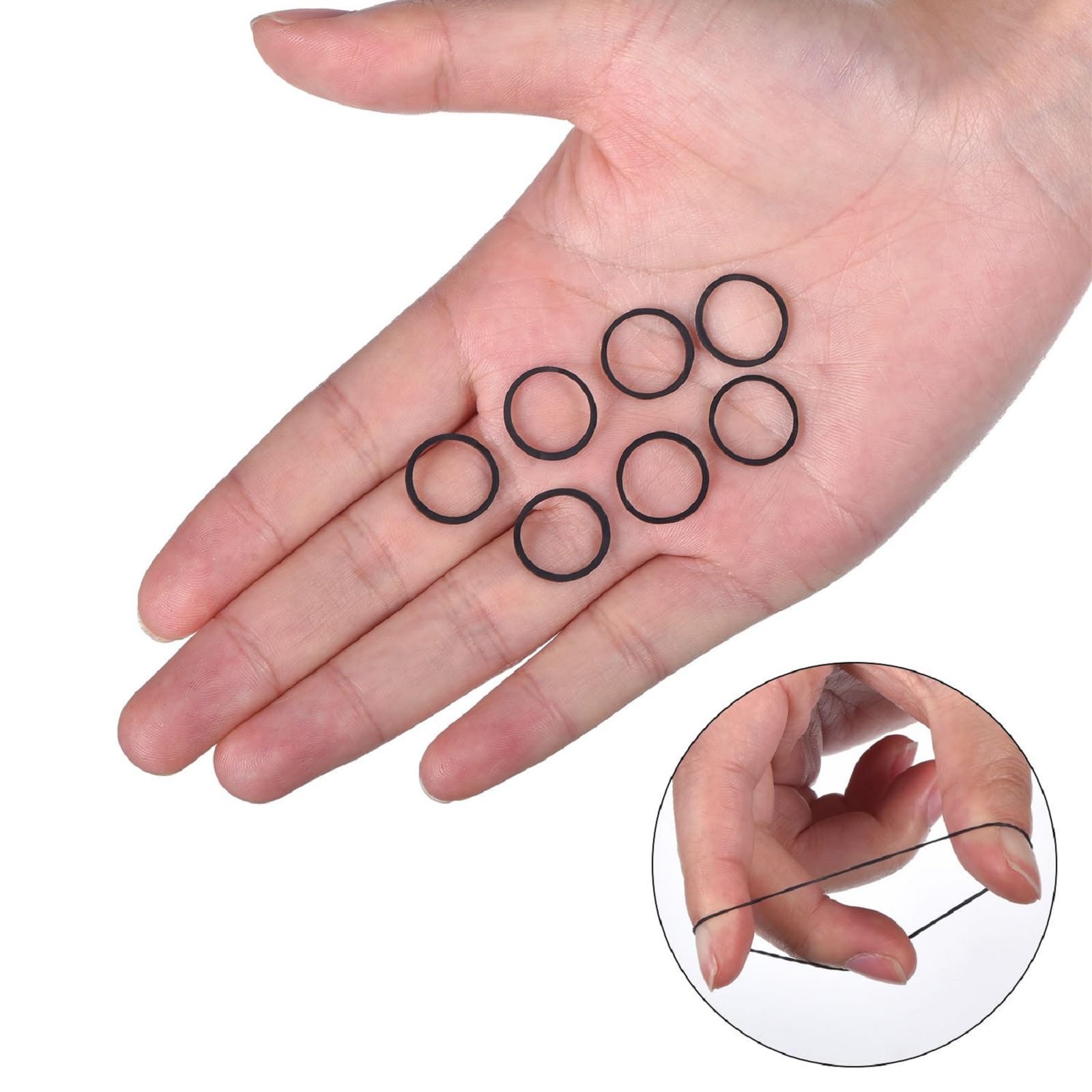 Hicarer black elastic ties showing thickness and stretchability for hairstyles