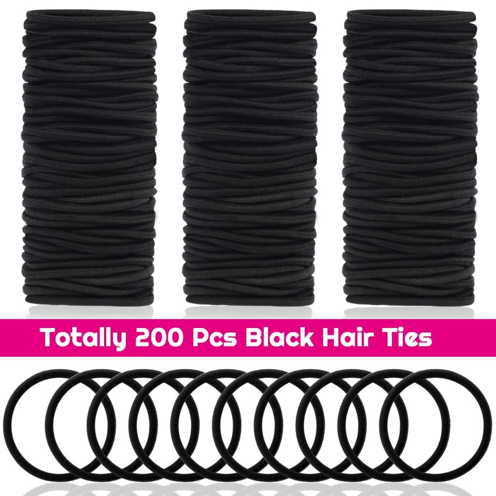Close up of 4mm thick premium black elastic hair bands showing texture