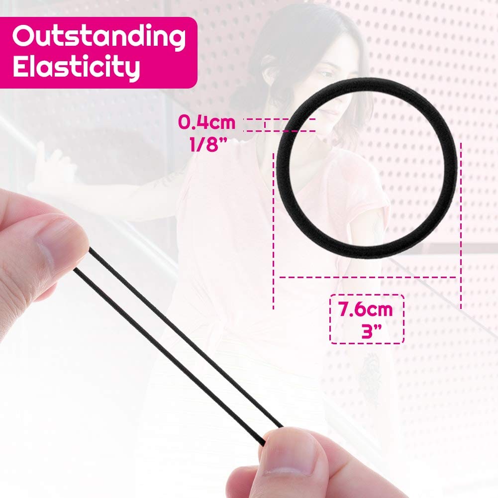 Soft and stretchy damage free hair ties being stretched for flexibility