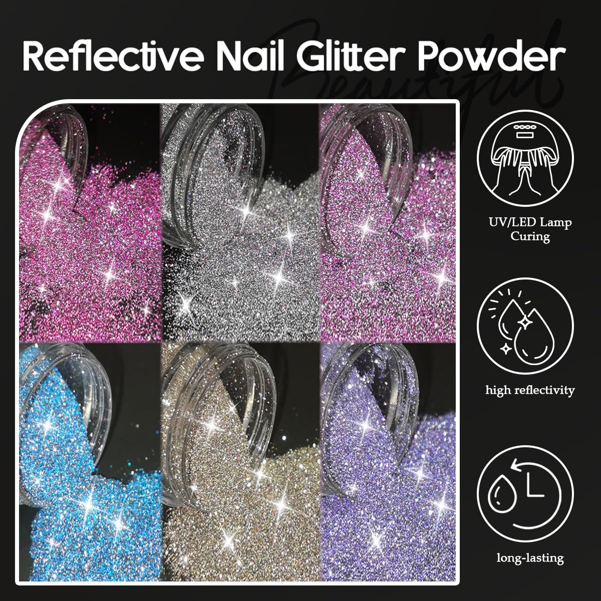 Furtherpretty sparkle nail powder jars with applicator brush
